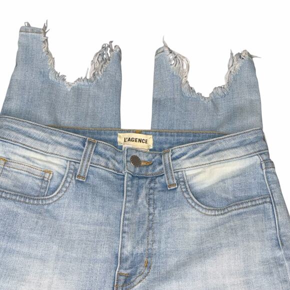L’AGENCE Margot High Rise Skinny Jeans Women’s Sz 27 Light Wash Raw Hem - Picture 5 of 8